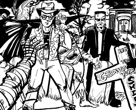 fan drawing of john johnson with monsters